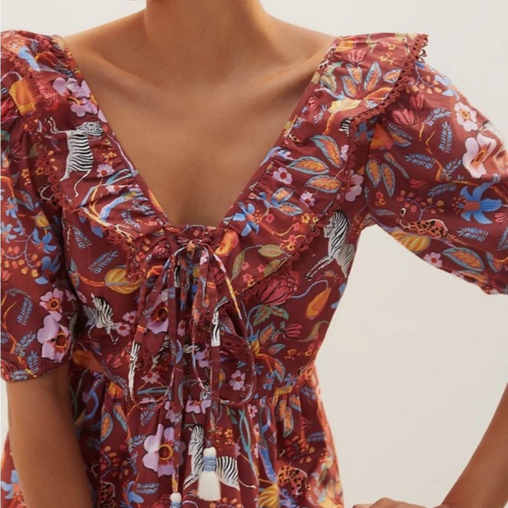 Maeve by Anthropologie- Floral Ruffle Dress with Tie Front